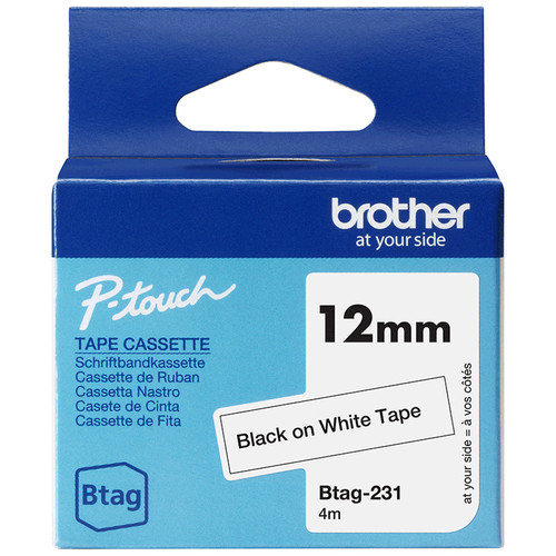 BROTHER Cinta domestica Btag 231 negro sobre blanco. Ancho: 12 mm. Longitud: 4 m