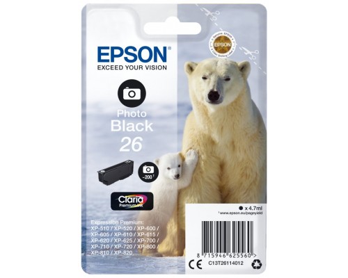 Epson Claria Premium Cartucho foto negro 26 (Blister + Alarma acustico/Radiofrecuencia)