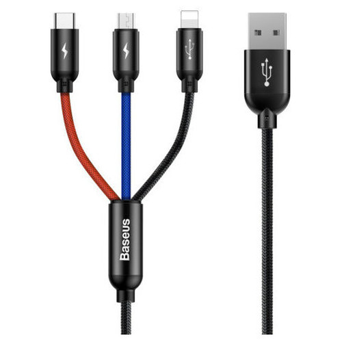 BASEUS THREE PRIMARY COLORS 3-IN-1 CABLE USB FOR M+L+T 3.5A 1.2M BLACK (Espera 4 dias)-SX4 BASEUS THREE PRIMARY COLORS 3-IN-1 CABLE USB FOR M+L+T 3.5A 1.2M BLACK (Espera 4 dias)