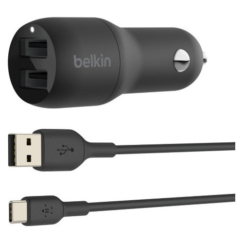 BOOST CHARGE 24W USB-A DUAL CAR CHARGER W/ 1M PVC A-C, BLACK (Espera 4 dias)