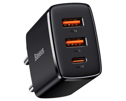 BASEUS COMPACT QUICK CHARGER 2U+C 30W EU BLACK (Espera 4 dias)-SX7 BASEUS COMPACT QUICK CHARGER 2U+C 30W EU BLACK (Espera 4 dias)