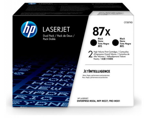 HP LaserJet Enterprise M506dn/M527 Pack 2 Toner Negro 87X Alta capacidad 18.000 paginas