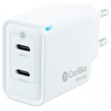 CARGADOR PARED/VIAJE 3.0 GaN USB-C/PD + USB-C 35W BLANCO COOLBOX (Espera 4 dias)