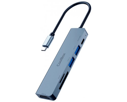 COOLBOX MINIDOCK C61 ALUMINIO USB-C A HDMI 4K/2xUSB-A/USB-C PD/SD/MICROSD PC/MAC/CONSOLAS