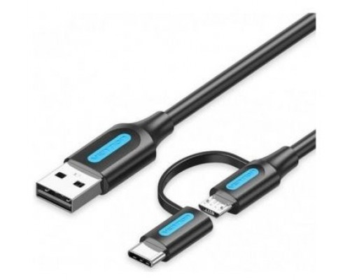 CABLE USB 2.0/M MICRO USB/M-USB-C/M 0.5 M NEGRO VENTION (Espera 4 dias)