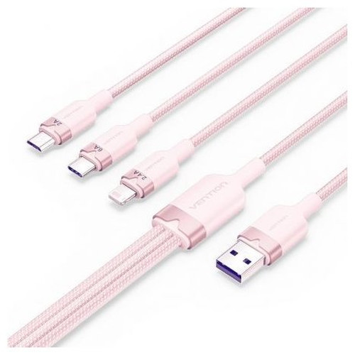 CABLE USB 2.0 A USB-C + MICROUSB/M + LIGHTNING 1.5 M ROSA VENTION (Espera 4 dias)