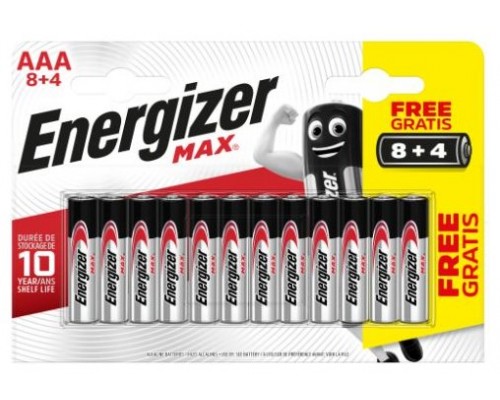 BLISTER 8 + 4 PILAS MAX TIPO LR03 (AAA) ENERGIZER E301531207 (Espera 4 dias)