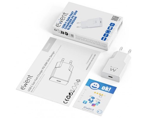 EWENT EW1310 Cargador rápido USB-C 20W Tec.Ganfast-SX2 EWENT EW1310 Cargador rápido USB-C 20W Tec.Ganfast