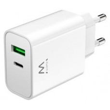 CARGADOR EWENT USB-C Y USB-A QC3.0 AC PD 2 PUERTOS (30 W) BLANCO