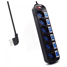 Ewent EW3850 limitador de tensi&oacute;n Negro 6 salidas AC 220 V 1,5 m (Espera 4 dias)