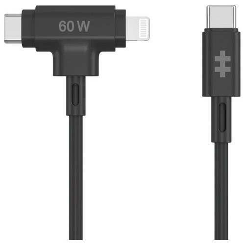 HYPER SILICONE USB-C TO USB-C AND LIGHTNING HYBRID 60W CABLE - BLACK-SX6 HYPER SILICONE USB-C TO USB-C AND LIGHTNING HYBRID 60W CABLE - BLACK