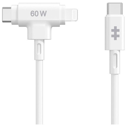 HYPER SILICONE USB-C TO USB-C AND LIGHTNING HYBRID 60W CABLE - WHITE