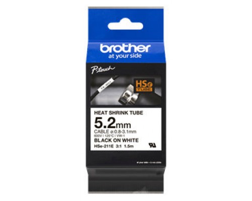 BROTHER Cinta tubo termorretractil. Texto negro sobre fondo blanco. PTE300, PTE550W, PTP750W, PTP900W, PTP950NW, PTD800W