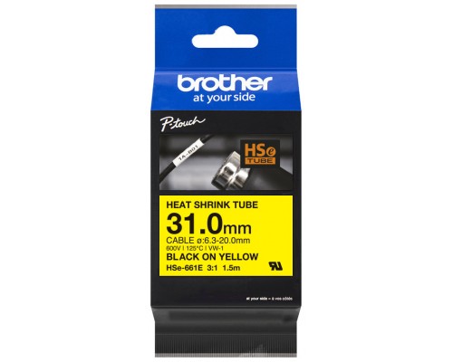 BROTHER Cinta tubo termorretractil. Texto negro sobre fondo amarillo. PTP900W, PTP950NW, PTD800W