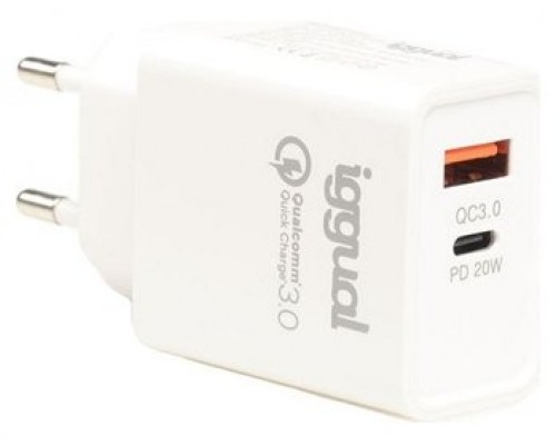 iggual Cargador doble USB QC3.0 + tipo C PD 20W