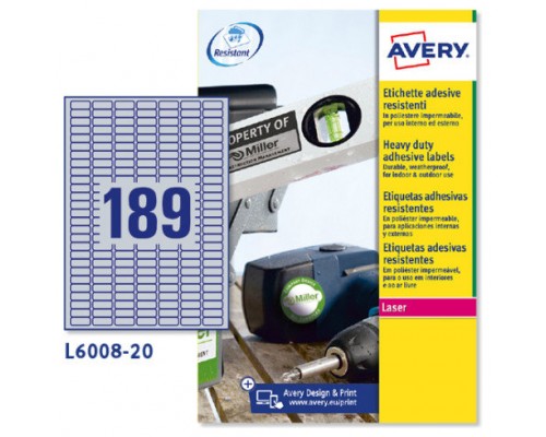 Avery Etiquetas plateadas de poli&eacute;ster 25.4 x 10 mm (Espera 4 dias)