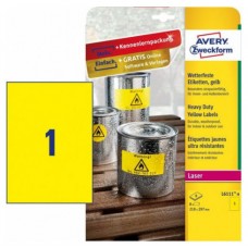 PAQUETE 8 HOJAS ETIQUETAS AMARILLAS DE POLI&Eacute;STER-IMPRESORAS L&Aacute;SER-210 X 297 MM AVERY L6111-8 (Espera 4 dias)