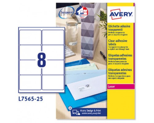 PAQUETE 25 HOJAS ETIQUETAS TRANSPARENTES QUICKPEEL-IMPRESORAS L&Aacute;SER 99,1X67,7 MM AVERY L7565-25 (Espera 4 dias)