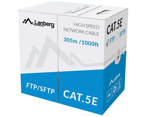 BOBINA CAT.5E LANBERG FTP RJ45 SOLIDO COBRE FLUKE TESTED AWG24 305M GRIS