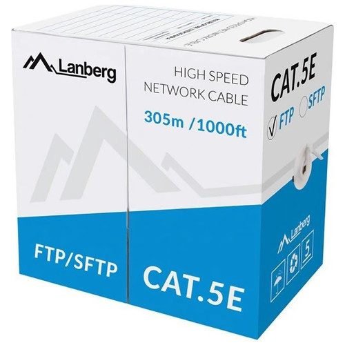 BOBINA CAT.5E LANBERG FTP RJ45 SOLIDO COBRE FLUKE TESTED AWG24 305M GRIS-SX47 BOBINA CAT.5E LANBERG FTP RJ45 SOLIDO COBRE FLUKE TESTED AWG24 305M GRIS
