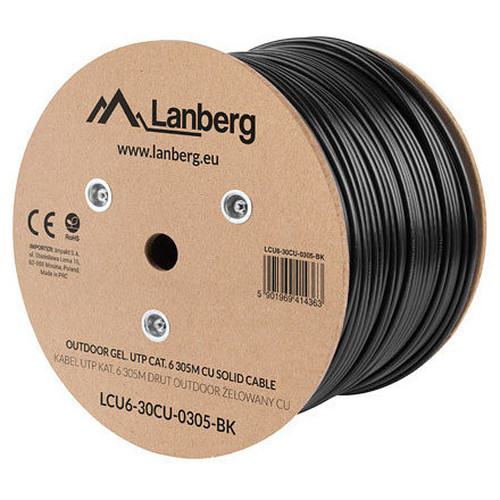 BOBINA CABLE RED LANBERG EXTERIOR UTP RJ45 CAT.6 GEL-FILLED CU AWG24 305M NEGRO