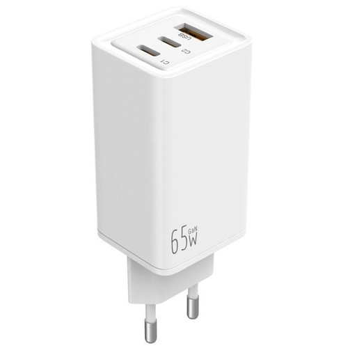 LEOTEC CARGADOR 65W GaN CARGA RAPIDA 2 USB TIPO-C PD 1 USB-A BLANCO
