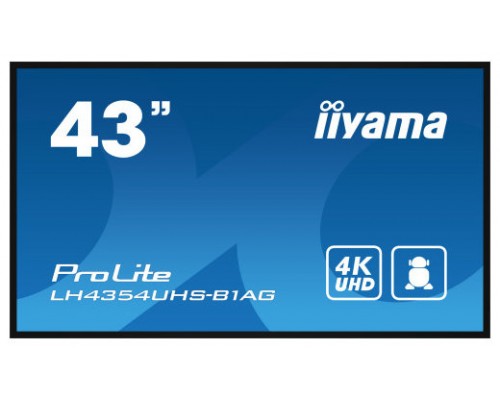 iiyama LH4354UHS-B1AG pantalla de señalización Pantalla plana para señalización digital 108 cm (42.5") LCD Wifi 500 cd / m² 4K Ultra HD Negro Procesador incorporado Android 11 24/7 (Espera 4 dias)