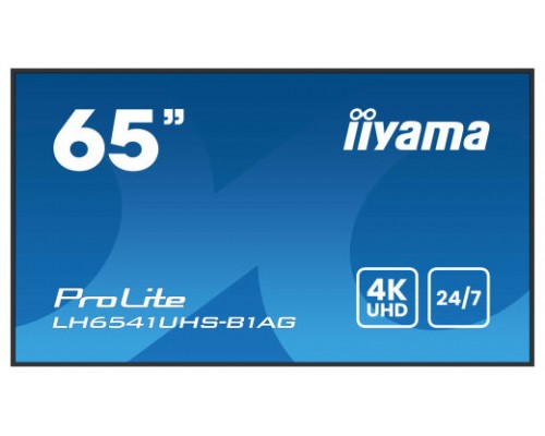 MONITOR IIYAMA65" 3840X2160, 4K UHD IPS PANEL, 1% HAZE, LANDSCAPE Y PORTRAIT , SPEAKERS 2X 10W , 3X HDMI, 500CD/M², MEDIA PLAY USB PORT, CONTROL LAN / RS232C, VESA 500X500 -WALLMOUNT INCLUDED (LH6541UHS-B1AG) (Espera 4 dias)