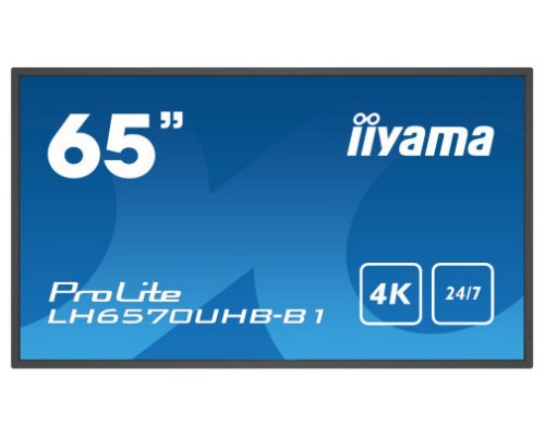 iiyama LH6570UHB-B1 pantalla de señalización Pantalla plana para señalización digital 163,8 cm (64.5") VA 700 cd / m² 4K Ultra HD Negro Procesador incorporado Android 9.0 24/7 (Espera 4 dias)