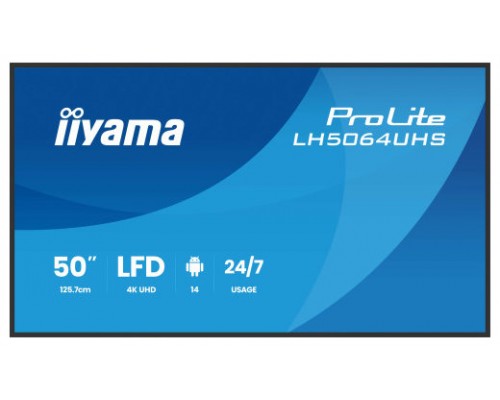 iiyama LH7564UHS-B1AG pantalla de señalización Pantalla plana para señalización digital 190,5 cm (75") Wifi 500 cd / m² 4K Ultra HD Negro Android 24/7 (Espera 4 dias)