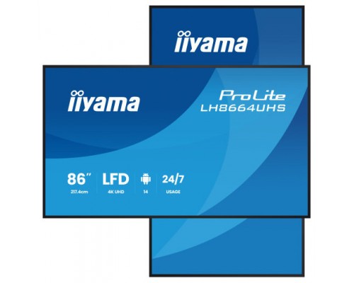 iiyama LH8664UHS-B3AG pantalla de se&ntilde;alizaci&oacute;n Pantalla plana para se&ntilde;alizaci&oacute;n digital 2,17 m (85.6") Wifi 450 cd / m&sup2; 4K Ultra HD Negro Procesador incorporado Android 24/7 (Espera 4 dias)
