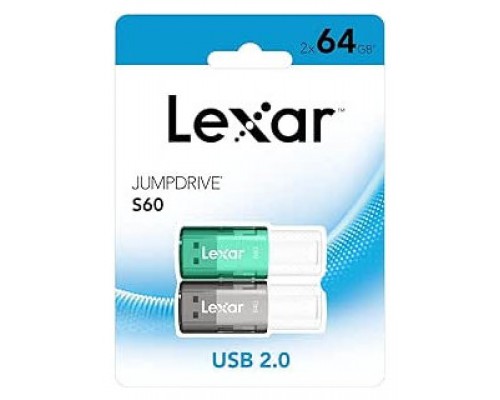 LEXAR 2X64GB PACK JUMPDRIVE S60 USB 2.0 FLASH DRIVE (Espera 4 dias)