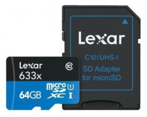 LEXAR 64GB HIGH-PERFORMANCE 633X MICROSDXC UHS-I, UP TO 100MB/S READ 45MB/S WRITE C10 A1 V30 U3 (Espera 4 dias)