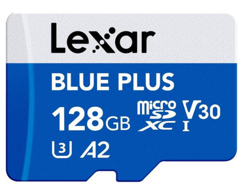 LEXAR 128GB BLUE PLUS MICROSDHC UHS-I WITH SD ADAPTER, UP TO 170MB/s READ C10 A2 V30 U3 (Espera 4 dias)