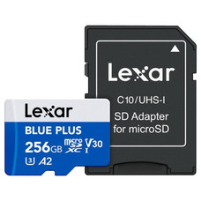 LEXAR 256GB BLUE PLUS MICROSDHC UHS-I WITH SD ADAPTER, UP TO 170MB/s READ C10 A2 V30 U3 (Espera 4 dias)
