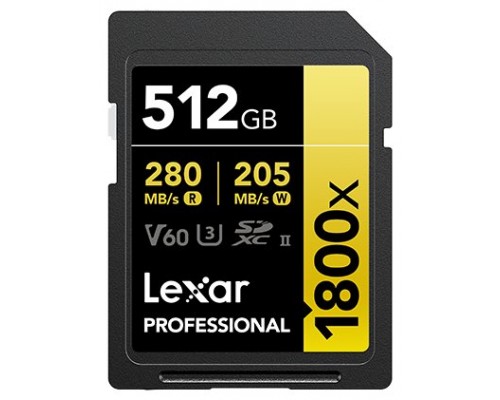 Lexar Professional 1800x 512 GB SDXC UHS-II Clase 10 (Espera 4 dias)