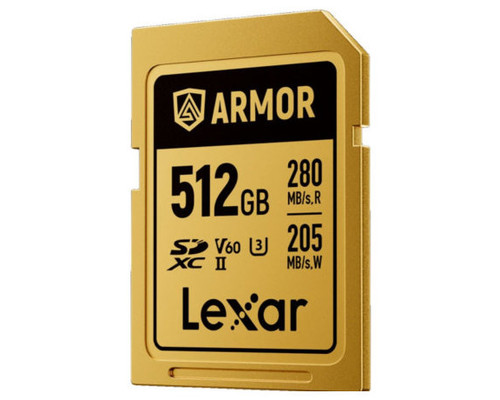 LEXAR 512GB PROFESSIONAL ARMOR GOLD SDXC UHS-II CARDS,  UP TO 280MB/S READ 210MB/S WRITE C10 V60 U3,STAINLESS STEEL CASING, IP68 (Espera 4 dias)