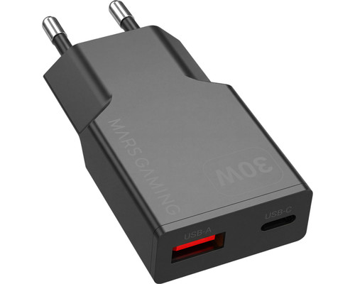 CARGADOR USB PARED USB-C + USB-A GaN 30W NEGRO MARS GAMING (Espera 4 dias)