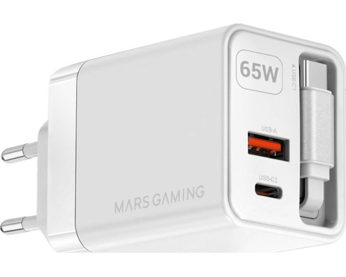 CARGADOR USB PARED USB-C + USB-A GaN 65W BLANCO MARS GAMING (Espera 4 dias)