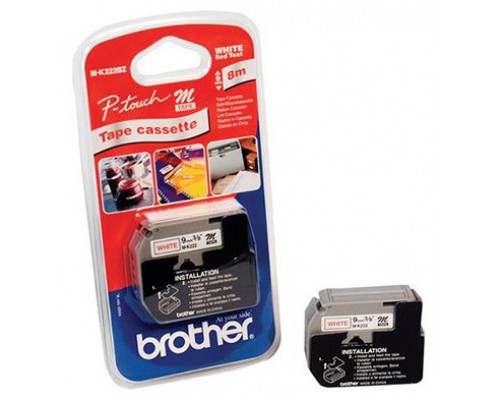 BROTHER Cinta No laminada Blanco / rojo 9 mm