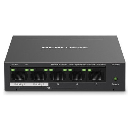 Mercusys MS105GP switch Gigabit Ethernet (10/100/1000) Energ&iacute;a sobre Ethernet (PoE) Negro (Espera 4 dias)