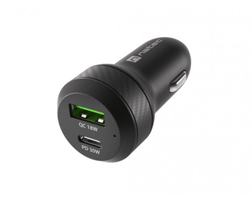 CARGADOR COCHE NATEC CONEY 1XUSB, 1XUSB-C QC3.0, PD 3.0 48W NEGRO