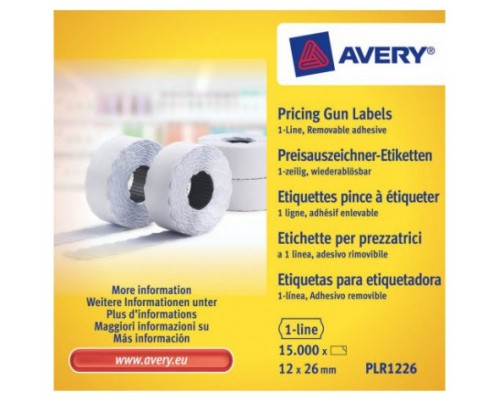 PACK 10 ROLLOS DE ETIQUETAS BLANCAS-DESPEGABLES DE 1 L&Iacute;NEA-1.500 ETIQUETAS 12X26MM POR ROLLO AVERY PLR1226 (Espera 4 dias)