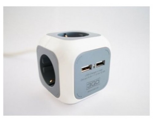 3Go REG4CUBEUSB - Regleta 4 tomas - 2 x USB 2.4A -