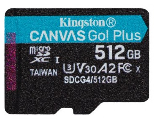 Kingston Technology 512 GB microSDXC Canvas Go Plus Gen4 200R A2 U3 Paquete individual sin ADP (Espera 4 dias)