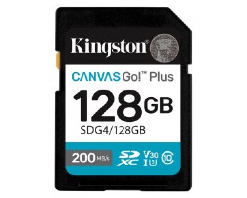 Kingston Technology 128GB SDXC Canvas Go Plus Gen4 200MB/s C10 UHS-I U3 V30 (Espera 4 dias)