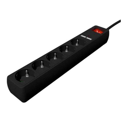 Gembird Regleta USB 5 tomas, 1,5 m, 2 USB negro-SX3 Gembird Regleta USB 5 tomas, 1,5 m, 2 USB negro