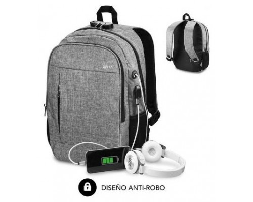 SUBBLIM Mochila para Portátil Urban Lock Backpack 16" Grey (Espera 4 dias)