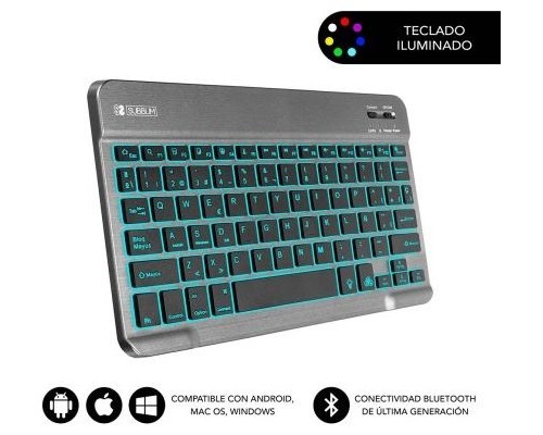 SUBBLIM Teclado Retroiluminado Bluetooth Smart Backlit BT Keyboard Grey (Espera 4 dias)