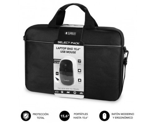 SUBBLIM Maletín con Ratón Select Pack Wired Mouse USB + Laptop bag 15,6" (Espera 4 dias)